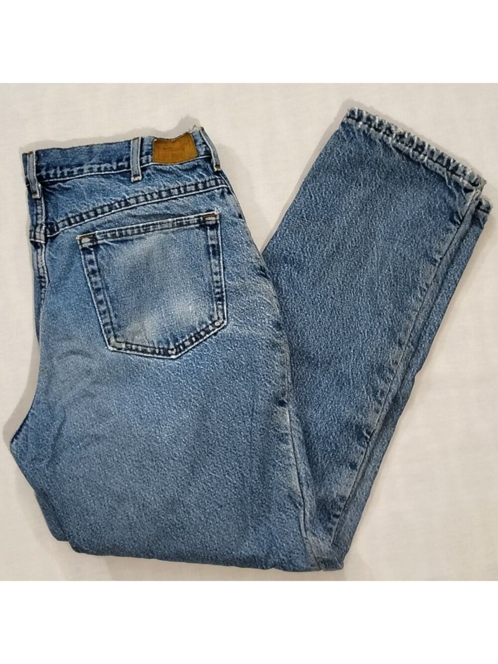 Vintage LL Bean Lined Jeans 34x30 USA Union Made Cotton Red Plaid Blue Denim 90s